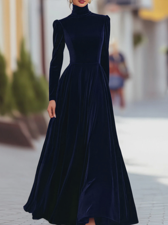 velvet high-neck maxi dress with fitted waist – MILYA