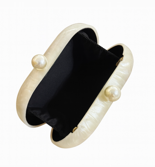 pearlescent oval clutch with pearl clasp – OPALINE