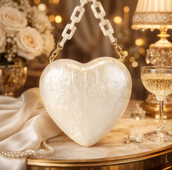 heart-shaped pearlescent clutch with chain handle – AMORE