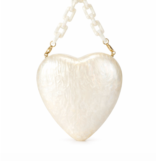 heart-shaped pearlescent clutch with chain handle – AMORE