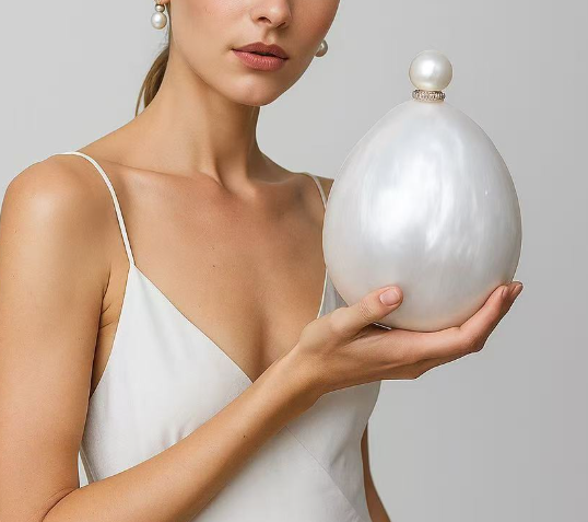 oval pearl-effect clutch with pearl strap – PERLA