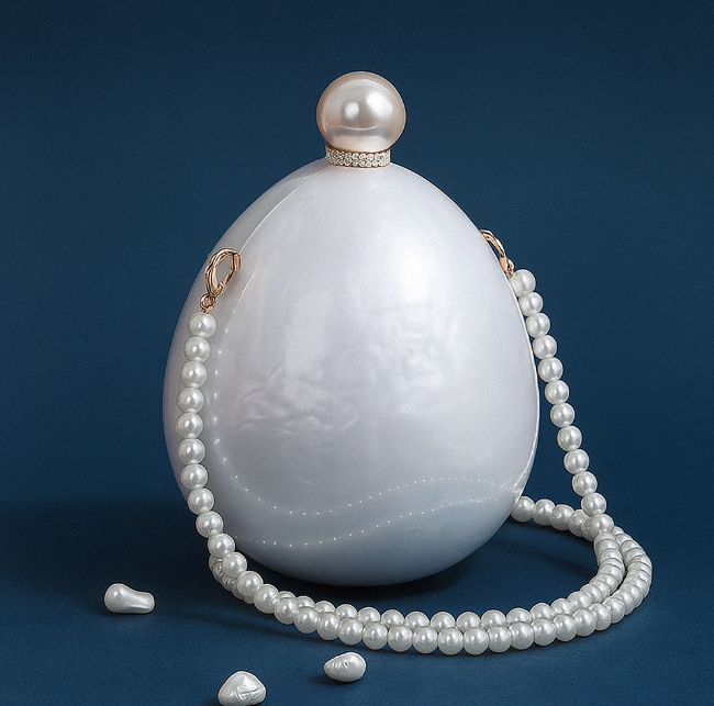 oval pearl-effect clutch with pearl strap – PERLA