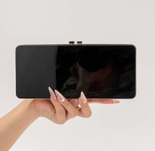 sleek rectangular box clutch with gold frame – DLTIE