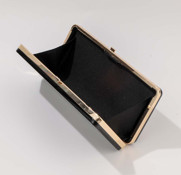 sleek rectangular box clutch with gold frame – DLTIE