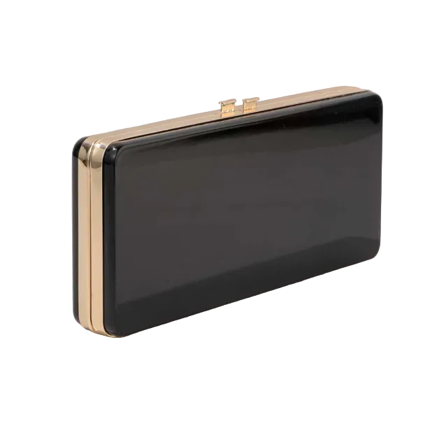 sleek rectangular box clutch with gold frame – DLTIE