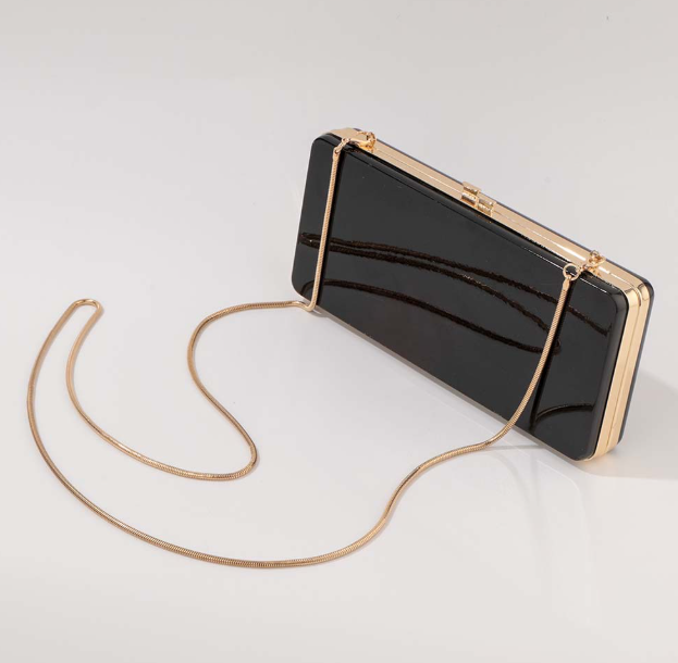 sleek rectangular box clutch with gold frame – DLTIE