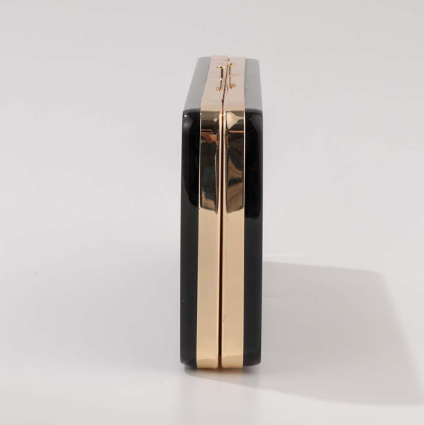 sleek rectangular box clutch with gold frame – DLTIE
