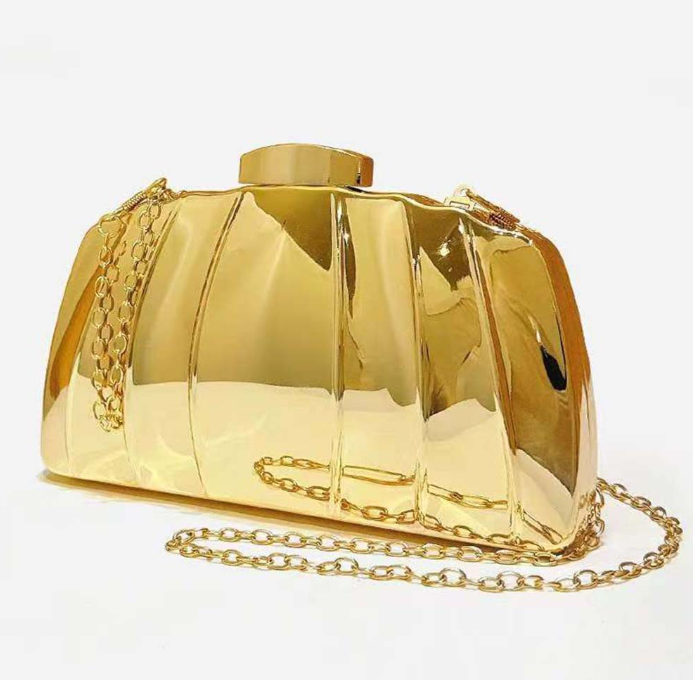 faceted metallic gold clutch with chain strap – ORO
