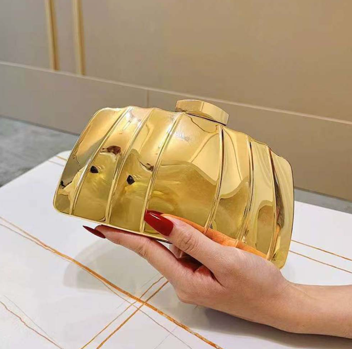 faceted metallic gold clutch with chain strap – ORO