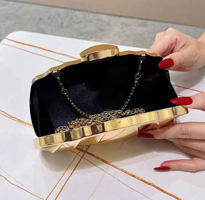 faceted metallic gold clutch with chain strap – ORO