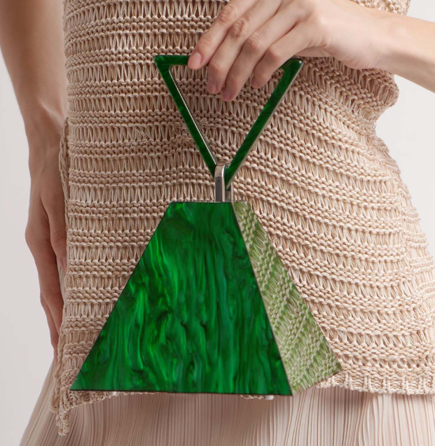 geometric pyramid clutch with triangle handle – EMERALD