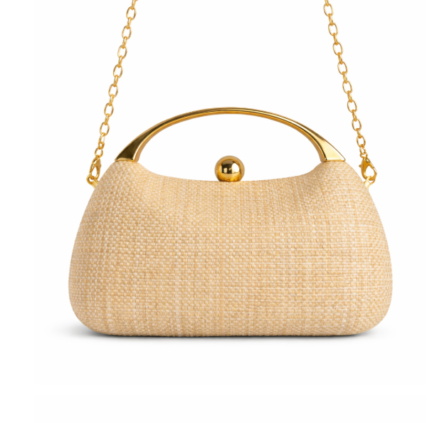 textured ivory handbag with gold arch handle – ELARA