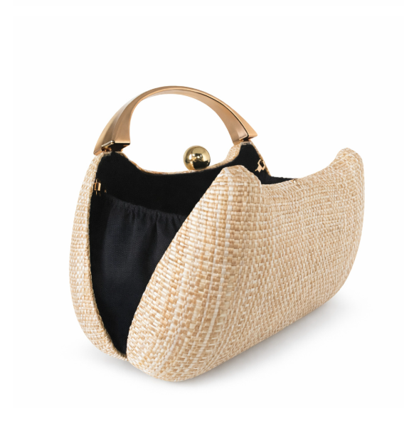 textured ivory handbag with gold arch handle – ELARA