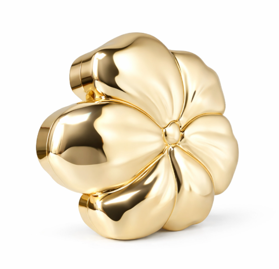 sculpted metallic flower clutch with chain strap – AUREZIA