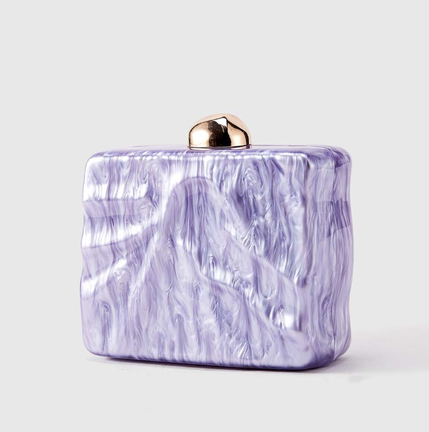 marble-effect hard-case clutch with chain strap – ROSÉA