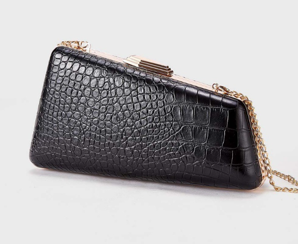 croco-embossed evening clutch with chain strap – MORIXA