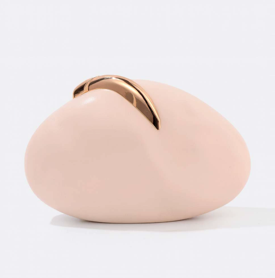 blush oval clutch with sculpted gold handle – BLUSHÉ