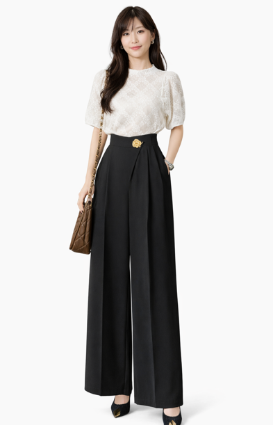 high-waist wide-leg trousers with gold accent – ÉCLAT