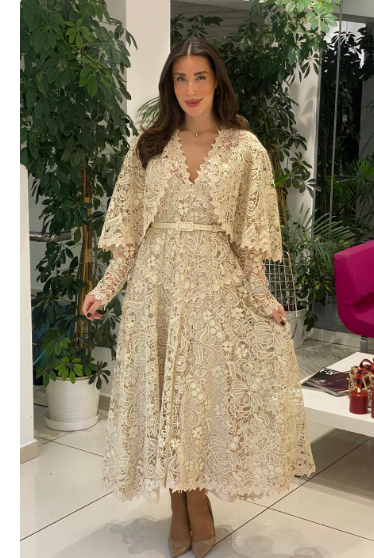 lace midi dress with scalloped cape sleeves – SERENA – missodd.com