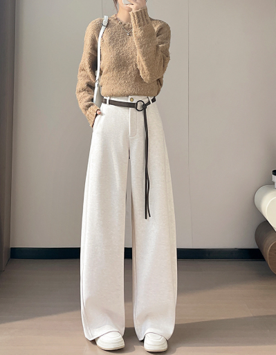 high-waist wide-leg trousers with statement belt – SUCCOF