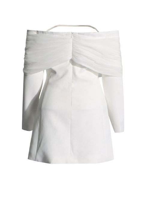 off-shoulder chiffon-overlay blazer dress – SELENE