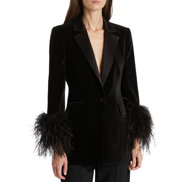 feather-cuff tailored blazer – SCARLET