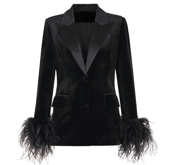 feather-cuff tailored blazer – SCARLET