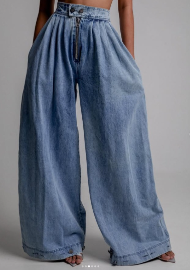 pleated high-waist denim trousers – AZURE