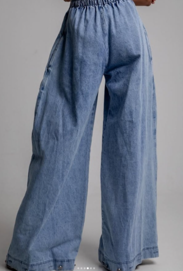 pleated high-waist denim trousers – AZURE