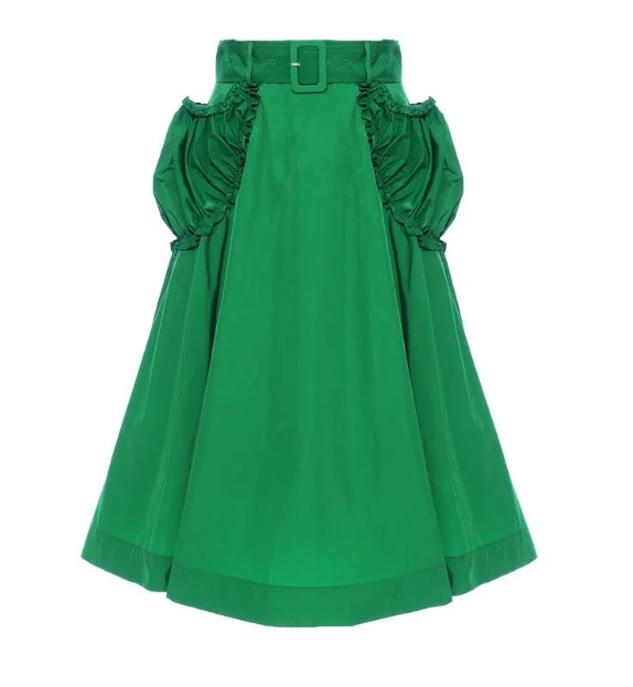 high-waist midi skirt with ruffled side panels – EMERALD