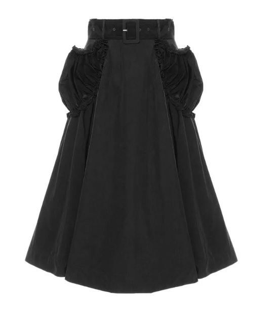 high-waist midi skirt with ruffled side panels – EMERALD