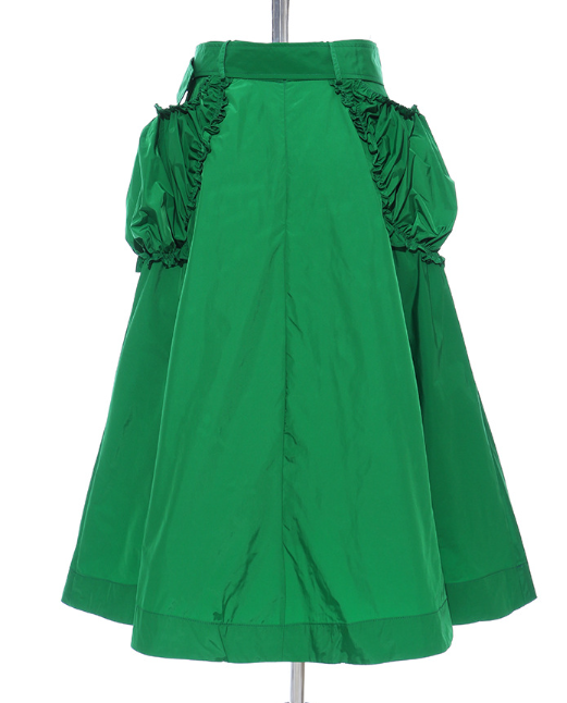 high-waist midi skirt with ruffled side panels – EMERALD
