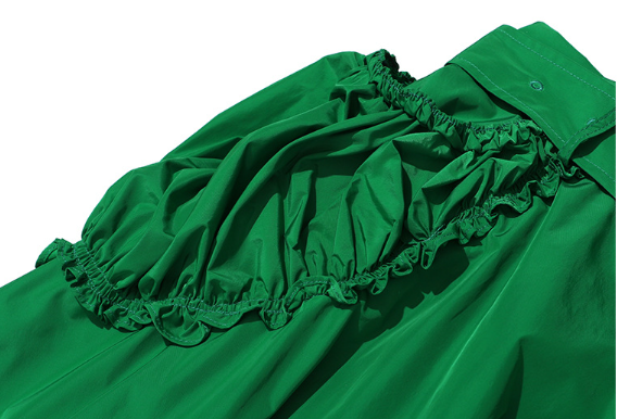 high-waist midi skirt with ruffled side panels – EMERALD