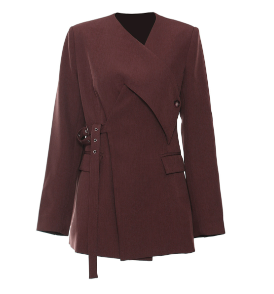 wrap-style tailored blazer with asymmetric belt detail – OLIVE