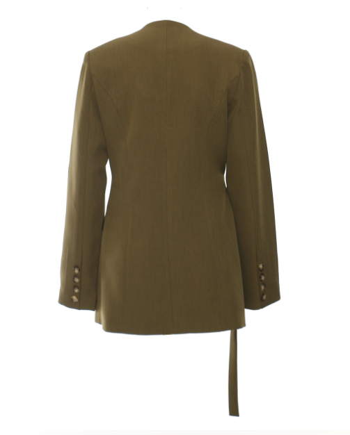 wrap-style tailored blazer with asymmetric belt detail – OLIVE