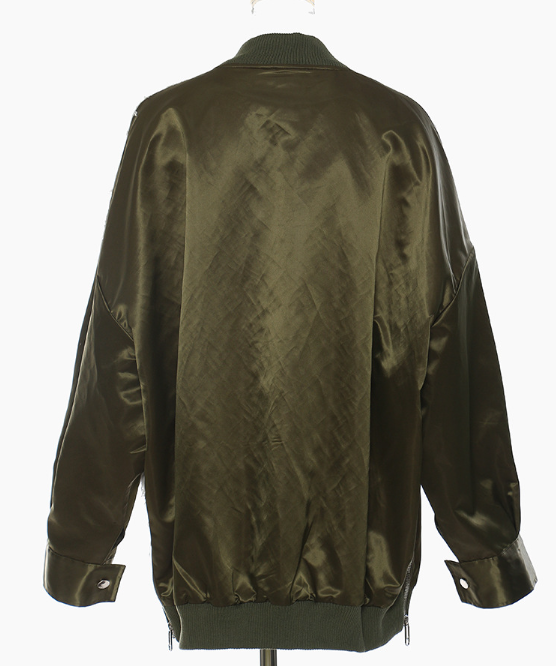 two-tone satin bomber jacket with textured contrast panel – FUSION