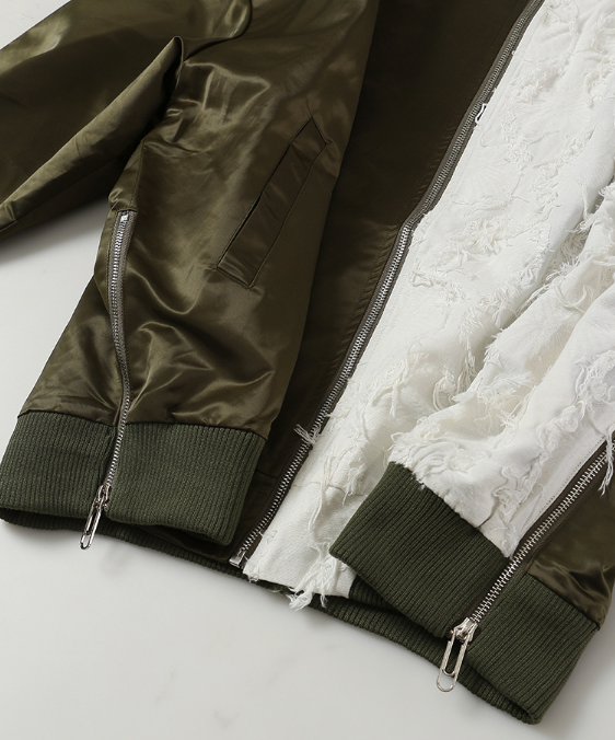 two-tone satin bomber jacket with textured contrast panel – FUSION