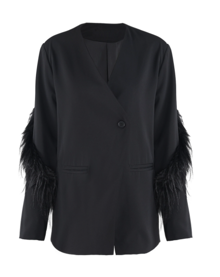 wrap-front blazer with feather sleeve detail – NOCTURNE