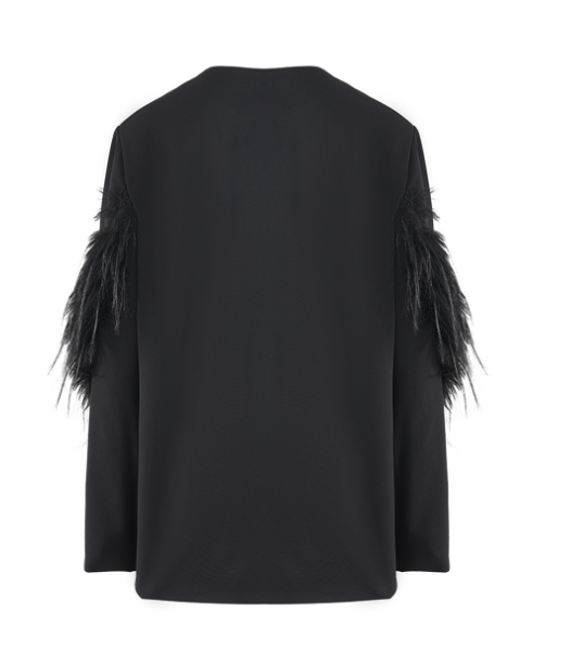 wrap-front blazer with feather sleeve detail – NOCTURNE