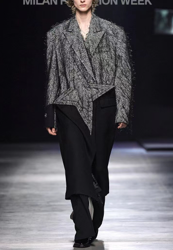 asymmetric layered blazer with textured mesh overlay – OBSCURA