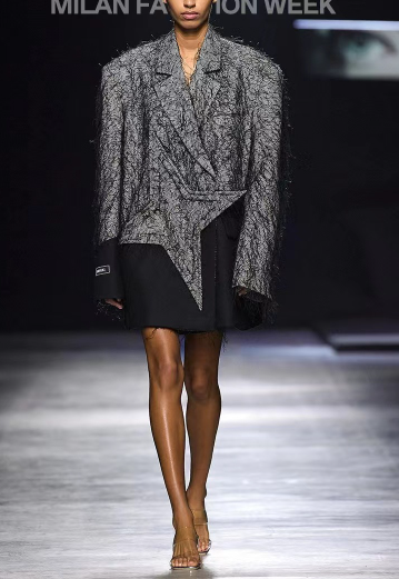 asymmetric layered blazer with textured mesh overlay – OBSCURA