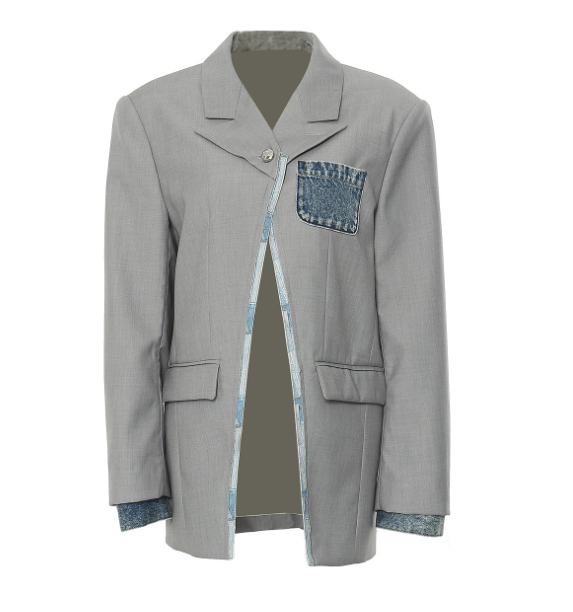 tailored blazer with denim patch pocket and contrast lining – HYBRID