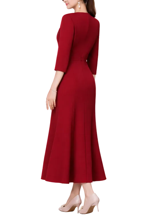 three-quarter sleeve midi evening dress with embellished bodice – BORD –