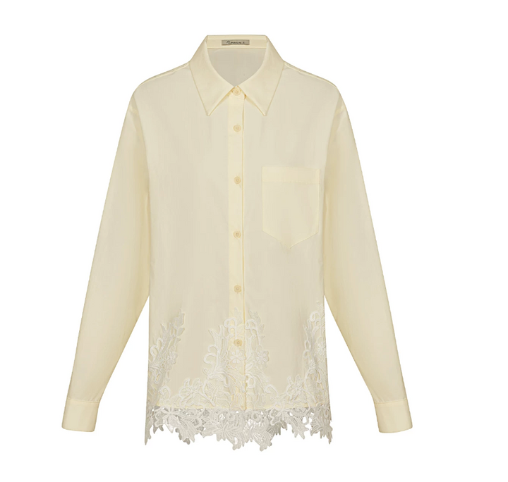 Ivory Lace-Hem Button-Up Shirt – CELESTE