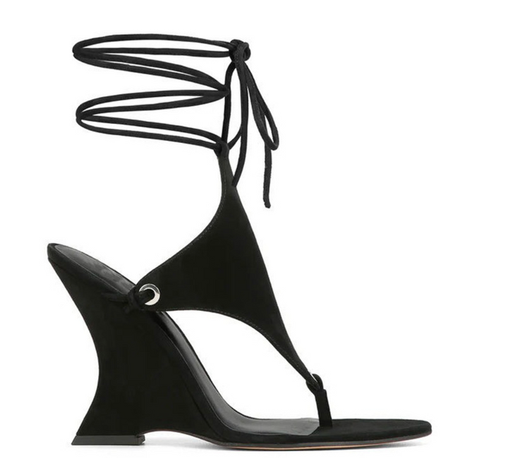 Lace-Up Sculpted Heel Sandals - Elara