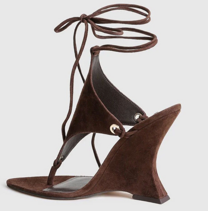 Lace-Up Sculpted Heel Sandals - Elara