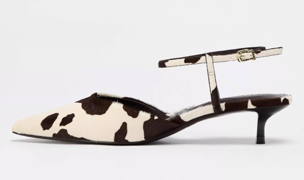 Cow Print Pointed-Toe Slingback Heels - Savanna