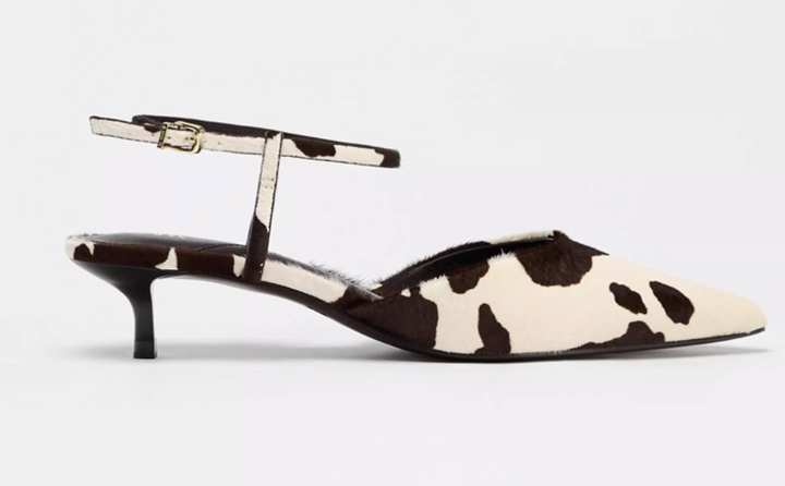 Cow Print Pointed-Toe Slingback Heels - Savanna