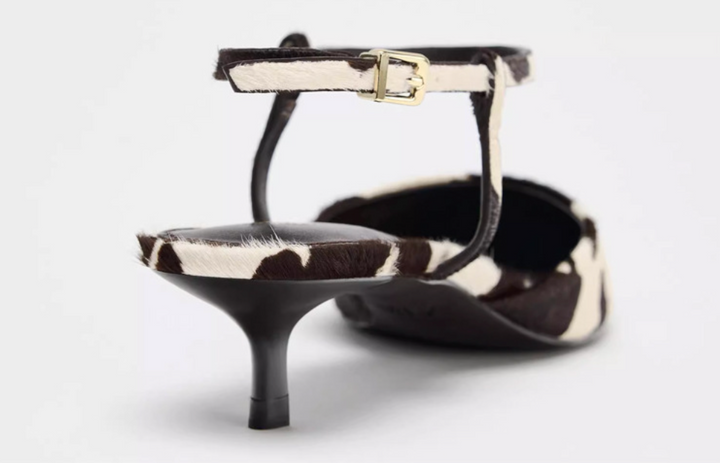 Cow Print Pointed-Toe Slingback Heels - Savanna