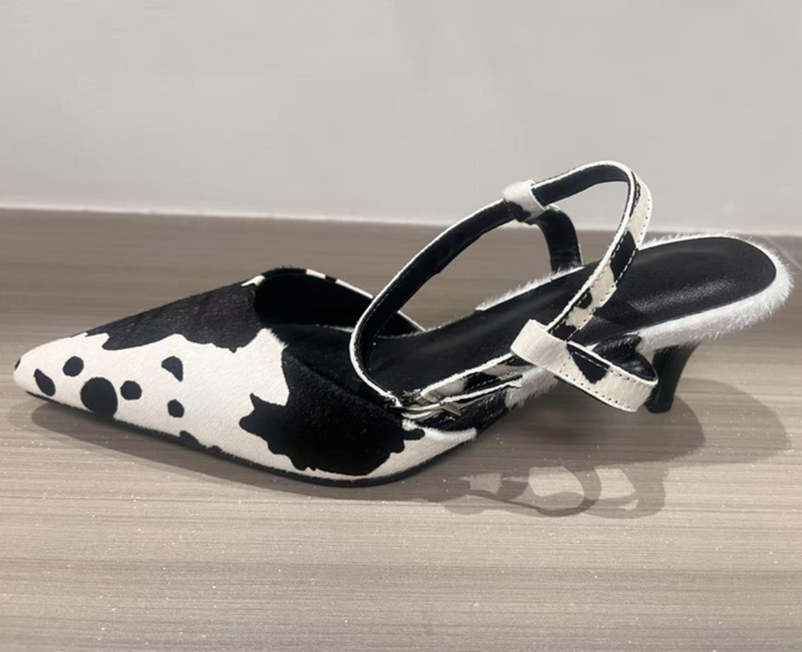 Cow Print Pointed-Toe Slingback Heels - Savanna
